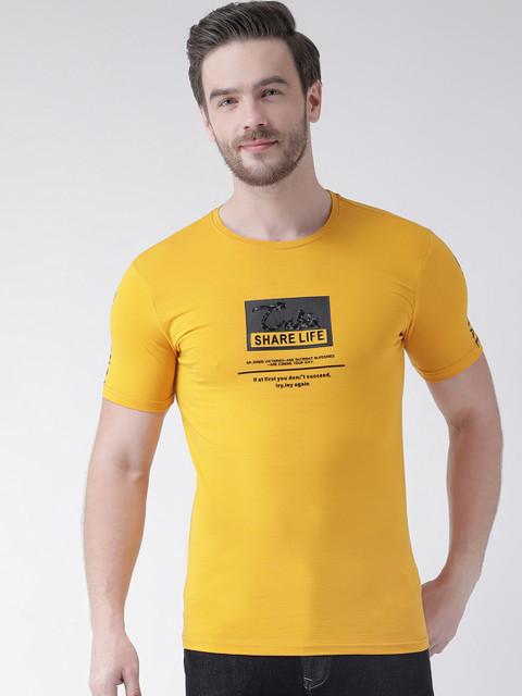 

Rex Straut Jeans Men Yellow Slim Fit Printed Round Neck T-shirt