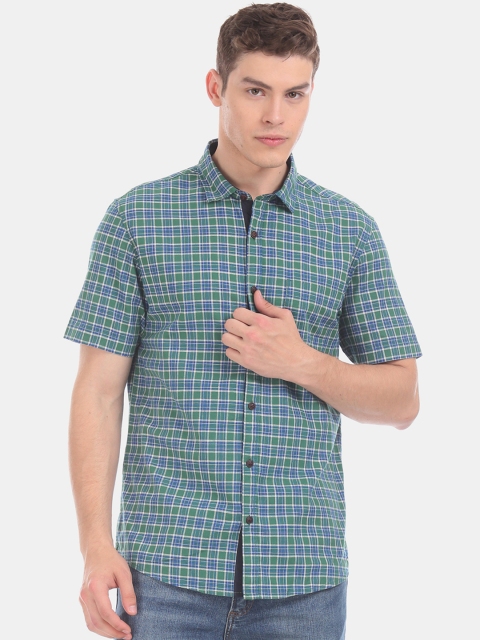 

Ruggers Men Green & Blue Regular Fit Checked Casual Shirt