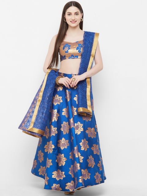 

Aasvaa Blue & Gold-Coloured Semi-Stitched Lehenga & Unstitched Blouse with Dupatta