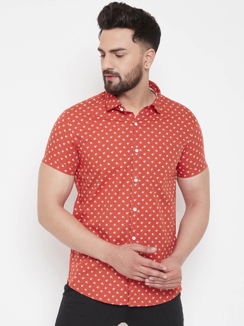 

Canary London Men Orange & White Slim Fit Printed Casual Shirt