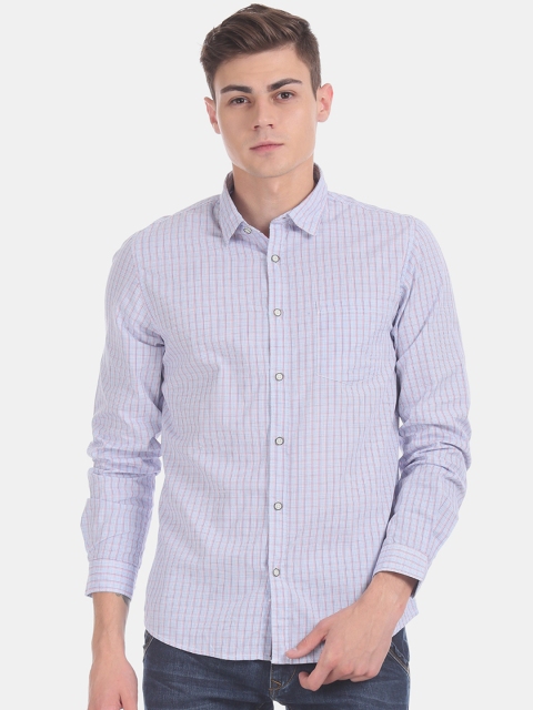 

Ruggers Men Blue & White Regular Fit Checked Casual Shirt