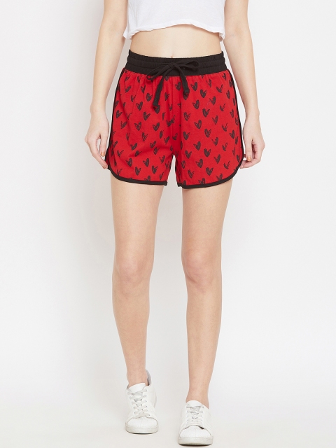 

GRITSTONES Women Red Printed Regular Fit Regular Shorts