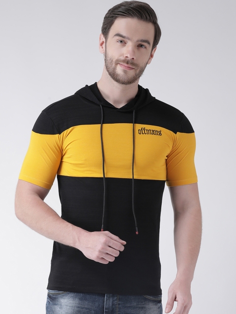 

Rex Straut Jeans Men Yellow & Black Colourblocked Slim Fit Hood T-shirt