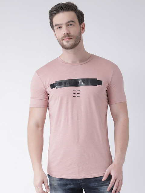 

Rex Straut Jeans Men Peach-Coloured Printed Round Neck Slim Fit T-shirt