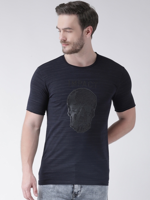 

Rex Straut Jeans Men Navy Blue Printed Round Neck Slim Fit T-shirt