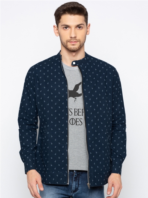 

Nick&Jess Men Blue Printed Lightweight Tailored Jacket
