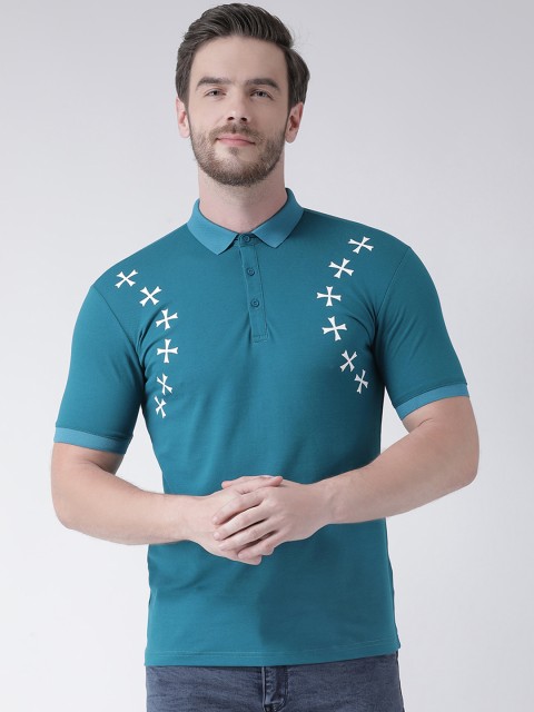 Rex Straut Jeans Men Blue Printed Polo Collar T-shirt
