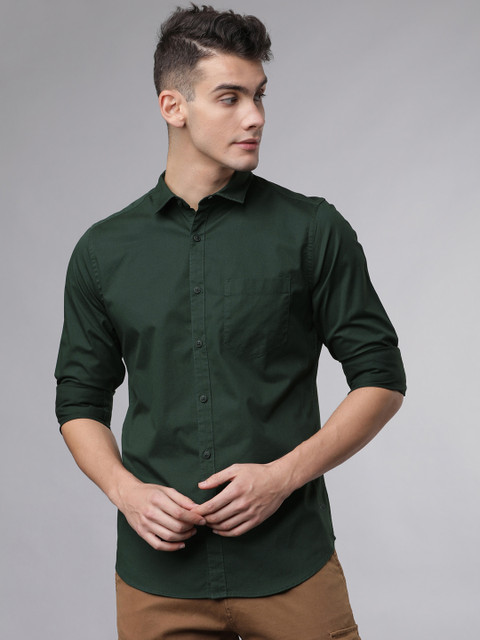 

LOCOMOTIVE Men Green Slim Fit Solid Casual Shirt