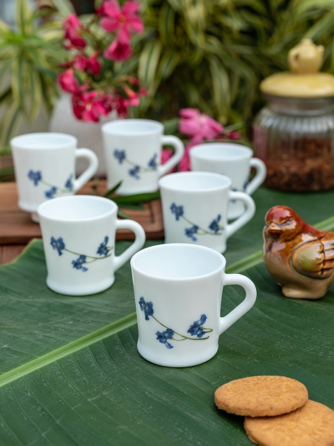 

Laopala White & Blue Set Of 12 Opalware Tea Cups 130 ml
