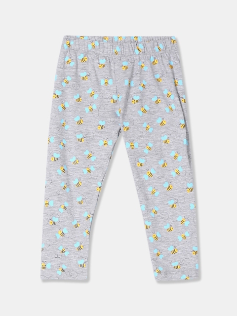 

Donuts Infant Girls Grey & Yellow Printed Ankle-Length Leggings