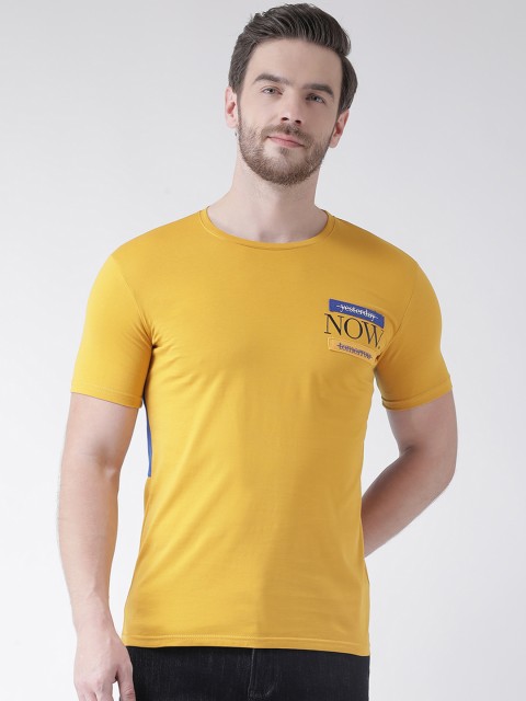 

Rex Straut Jeans Men Yellow Slim Fit Printed Round Neck T-shirt