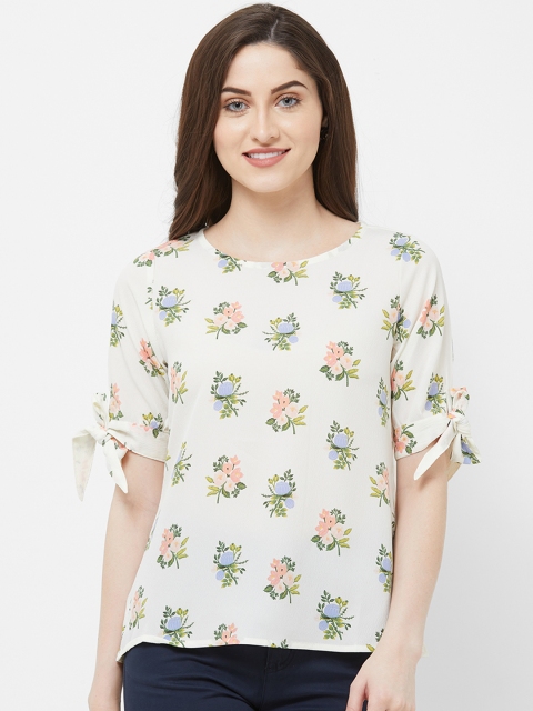 

109F Women Off-White Floral Print Top