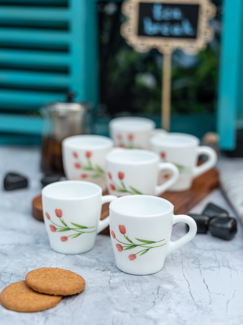 

Laopala White & Green Set Of 12 Printed Opalware Cups Set