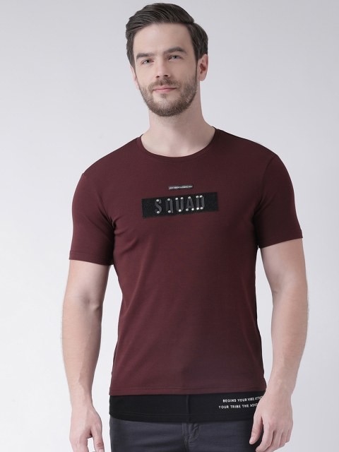 

Rex Straut Jeans Men Maroon Printed Round Neck Slim Fit T-shirt
