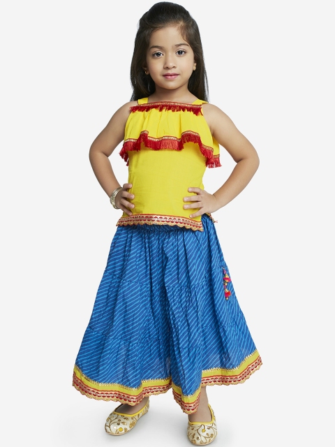 

KID1 Girls Blue & Yellow Printed Ready to Wear Lehenga with Blouse