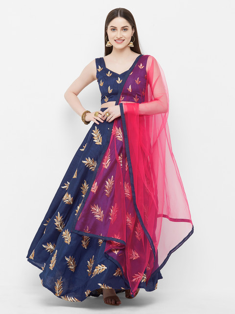 

Aasvaa Blue & Pink Embroidered Semi-Stitched Lehenga & Unstitched Blouse with Dupatta