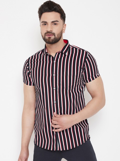 

Canary London Men Black & White Slim Fit Striped Casual Shirt
