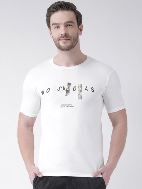 

Rex Straut Jeans Men White & Black Printed Slim Fit Round Neck T-shirt