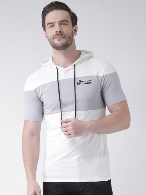 Rex Straut Jeans Men Grey Colourblocked Hooded Slim Fit T-shirt