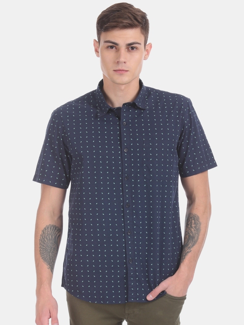 

Ruggers Men Navy Blue Regular Fit Printed Casual Shirt
