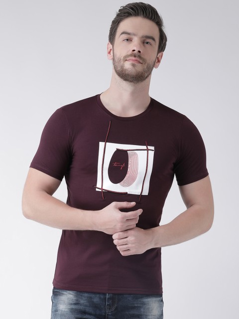 

Rex Straut Jeans Men Maroon Printed Round Neck Slim Fit T-shirt