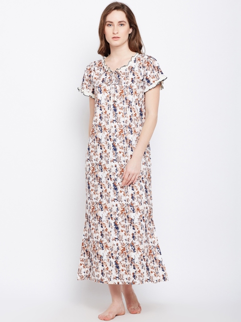 

Claura Women Brown & White Printed Nightdress