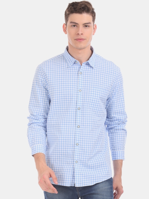 

Ruggers Men Blue & White Regular Fit Checked Casual Shirt