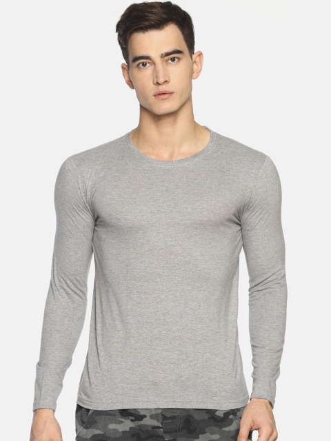 Le Bison Men Grey Solid Round Neck T-shirt
