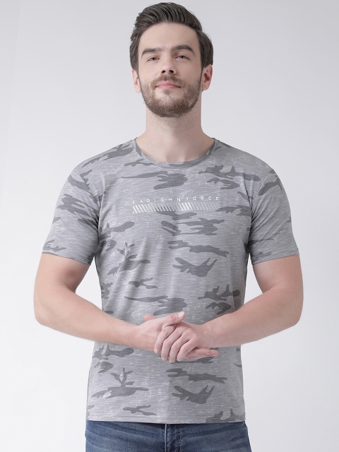 

Rex Straut Jeans Men Grey Camouflage Printed Round Neck T-shirt