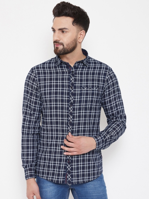 

Canary London Men Navy Blue & White Slim Fit Checked Casual Shirt