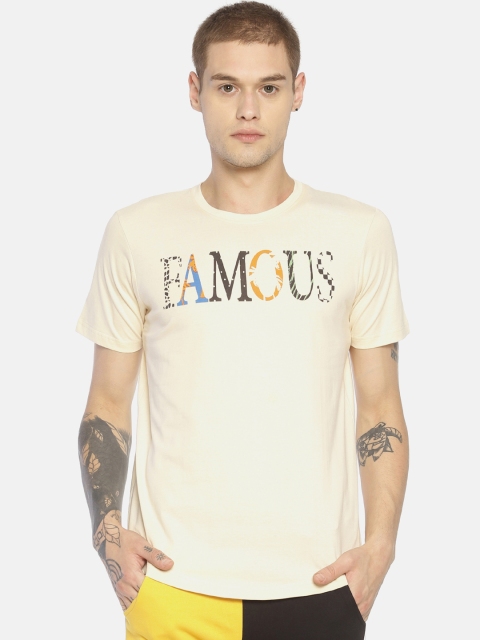 

IMPACKT Men Cream-Coloured Printed Round Neck T-shirt