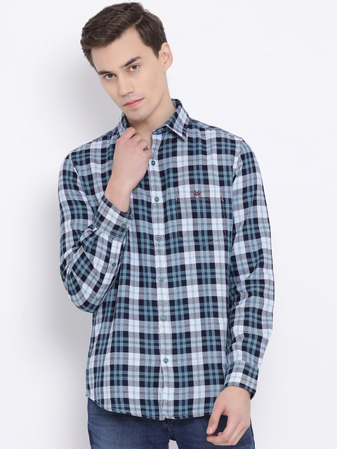 

Crimsoune Club Men Blue & White Slim Fit Checked Casual Shirt