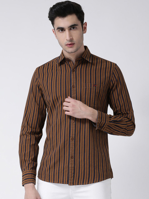 

Crimsoune Club Men Brown & Navy Blue Slim Fit Striped Casual Shirt