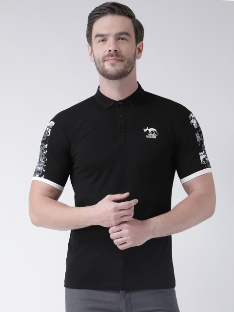 

Rex Straut Jeans Men Black & White Printed Polo Collar T-shirt