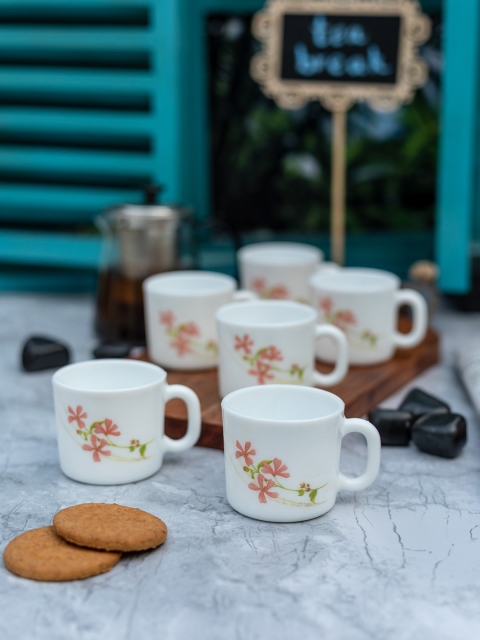 

Laopala White & Red Set Of 12 Printed Opalware Cups Set