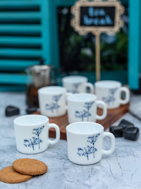 

Laopala White & Blue Set Of 12 Printed Opalware Cups Set