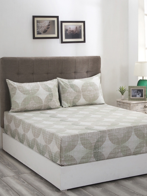 

MASPAR Green & Grey Geometric 210 TC Cotton 1 King Bedsheet with 2 Pillow Covers