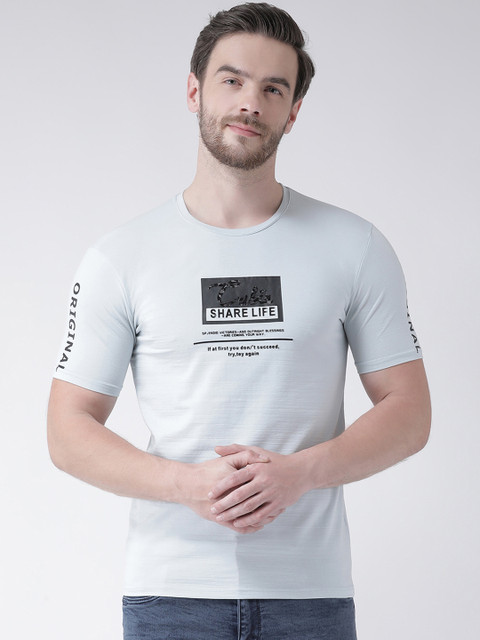 

Rex Straut Jeans Men Blue Printed Slim Fit Round Neck T-shirt