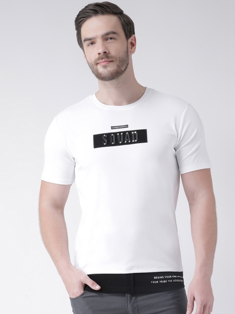 

Rex Straut Jeans Men White & Black Printed Slim Fit Round Neck T-shirt