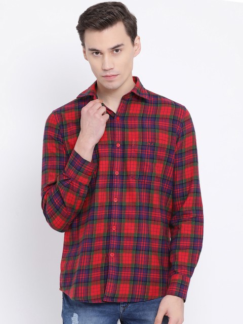 

Crimsoune Club Men Red & Blue Slim Fit Checked Casual Shirt