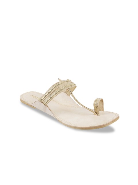 

Metro Women Beige Embellished Leather One Toe Flats