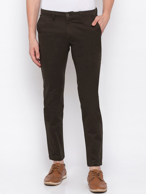 

SPYKAR Men Olive Green Tapered Fit Solid Regular Trousers