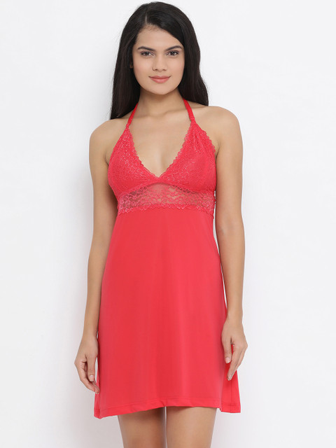 

Clovia Red Self Design Baby Doll NS1028P04S