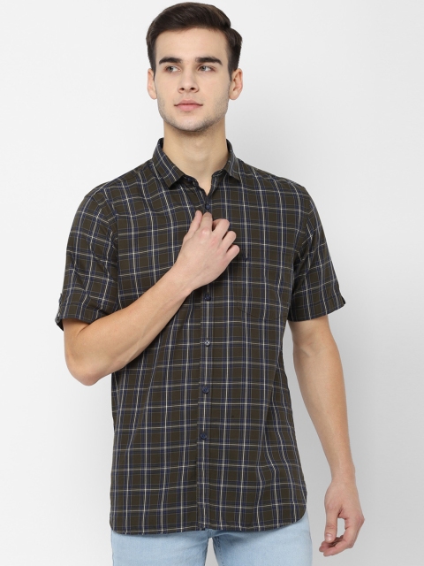

Allen Solly Men Olive Green & White Slim Fit Checked Casual Shirt