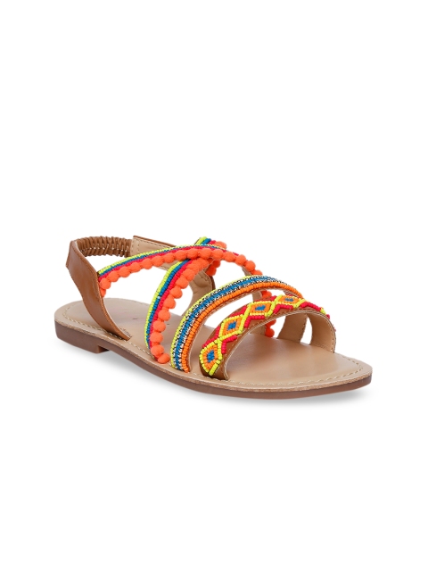 

Aria Nica Girls Brown Embellished Leather Open Toe Flats