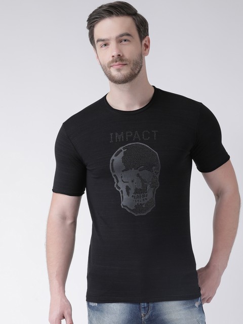 

Rex Straut Jeans Men Black & Grey Printed Round Neck T-shirt