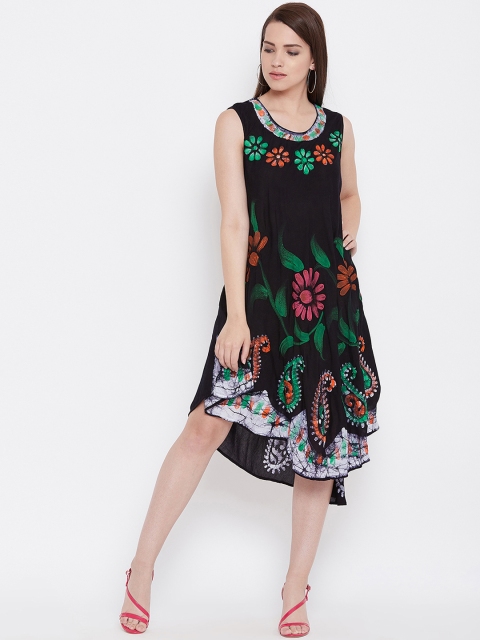 

FIZERA Women Black Printed A-Line Dress
