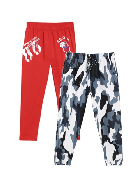 

SWEET ANGEL Girls Pack of 2 Red & Grey Printed Straight-Fit Track Pants