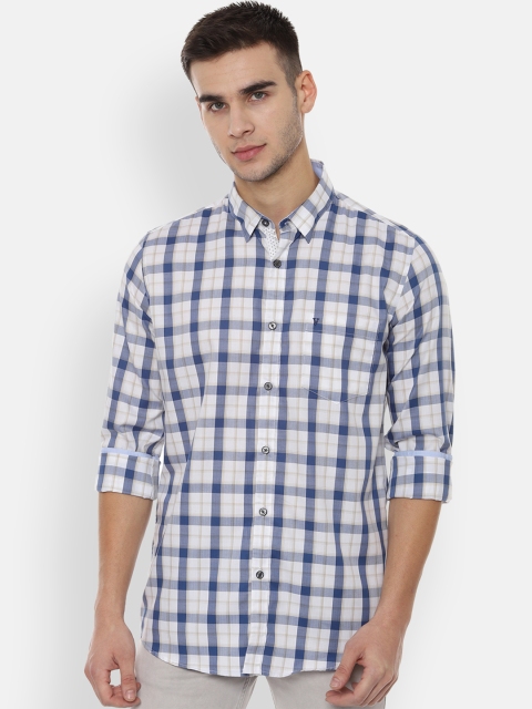 Van Heusen Sport Men Blue & White Slim Fit Checked Casual Shirt