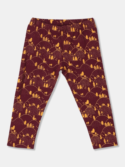 

Donuts Infant Girls Burgundy & Yellow Printed Ankle-Length Leggings